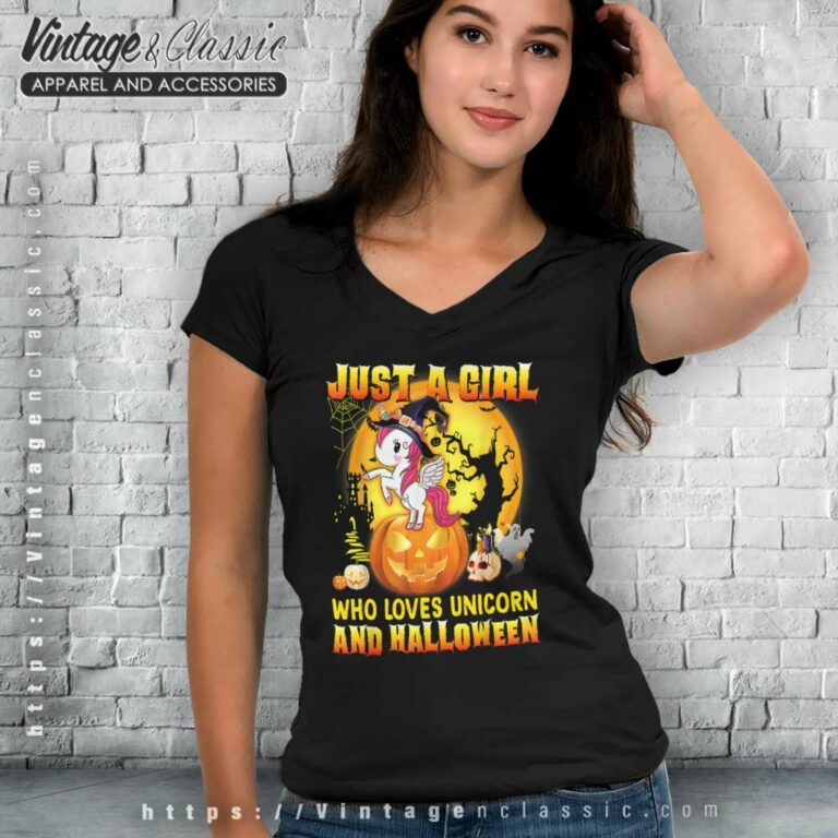 Just A Girl Love Unicorn Halloween V Neck TShirt Just A Girl Love Unicorn Halloween V Neck TShirt