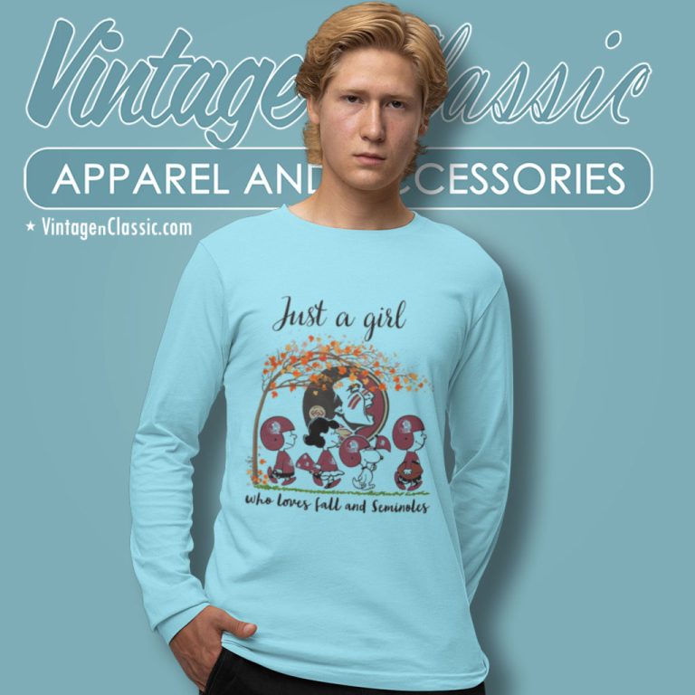 Just A Girl Who Loves Fall And Seminoles Peanuts Cartoon Halloween Long Sleeve Tee Just A Girl Who Loves Fall And Seminoles Peanuts Cartoon Halloween Long Sleeve Tee