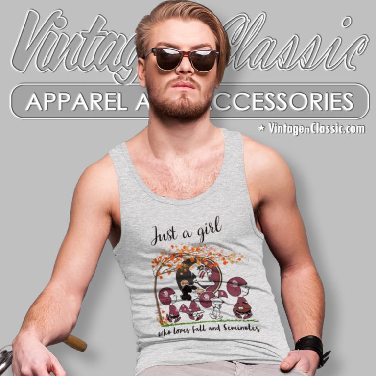 Just A Girl Who Loves Fall And Seminoles Peanuts Cartoon Halloween Tank Top Racerback Just A Girl Who Loves Fall And Seminoles Peanuts Cartoon Halloween Tank Top Racerback