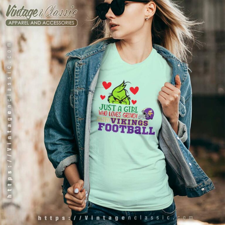 Just A Girl Who Loves Grinch And Vikings V Neck TShirt Just A Girl Who Loves Grinch And Vikings V Neck TShirt