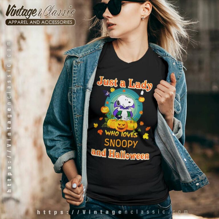 Just A Lady Love Snoopy Halloween V Neck TShirt Just A Lady Love Snoopy Halloween V Neck TShirt