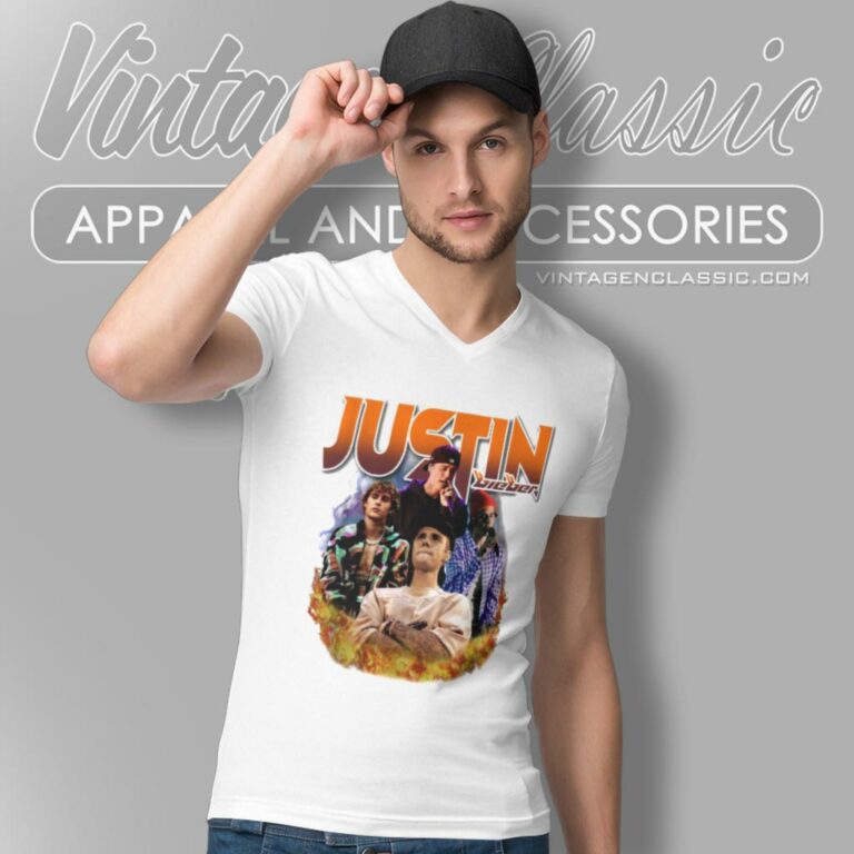 Justin Bieber Retro V Neck TShirt Justin Bieber Retro V Neck TShirt