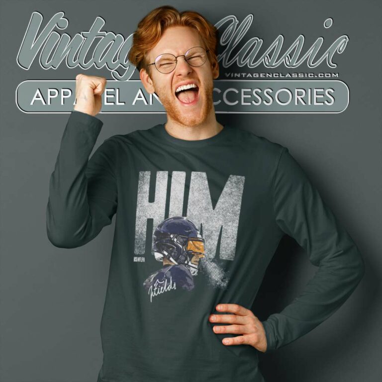 Justin Fields Shirt Him Justin Fields Chicago Bears Signature Long Sleeve Tee Justin Fields Shirt Him Justin Fields Chicago Bears Signature Long Sleeve Tee