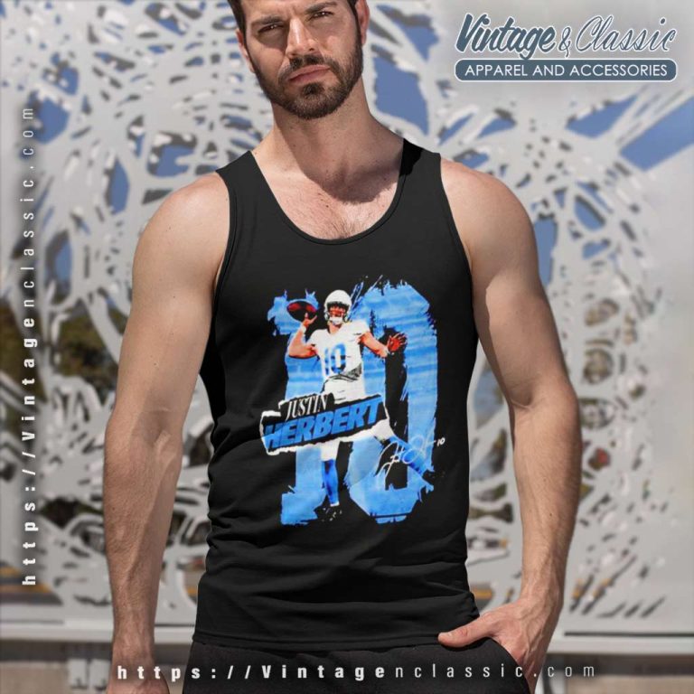 Justin Herbert Los Angeles Chargers Number 10 Rough Tank Top Racerback Justin Herbert Los Angeles Chargers Number 10 Rough Tank Top Racerback