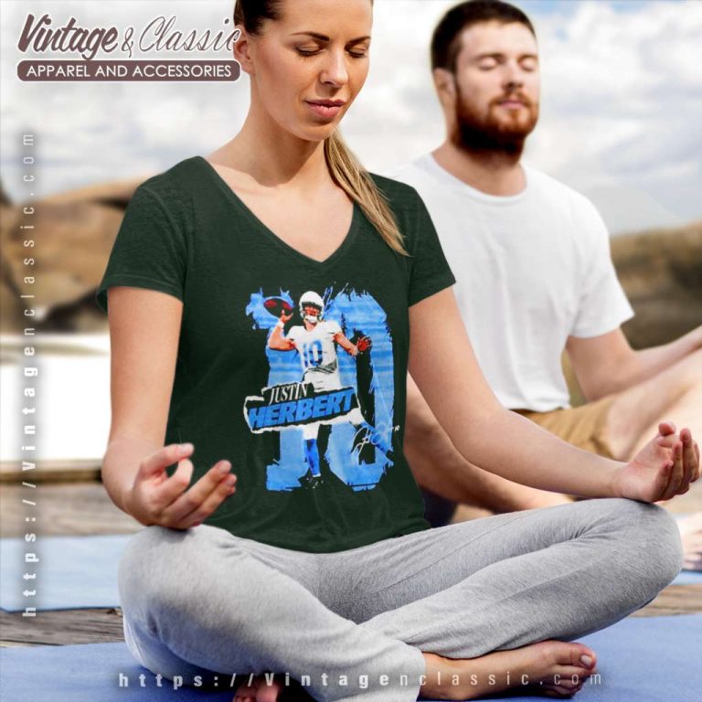 Justin Herbert Los Angeles Chargers Number 10 Rough V Neck TShirt Justin Herbert Los Angeles Chargers Number 10 Rough V Neck TShirt