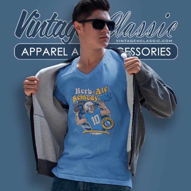 Justin Herbert Vintage Beer Label Style V Neck TShirt Justin Herbert Vintage Beer Label Style V Neck TShirt