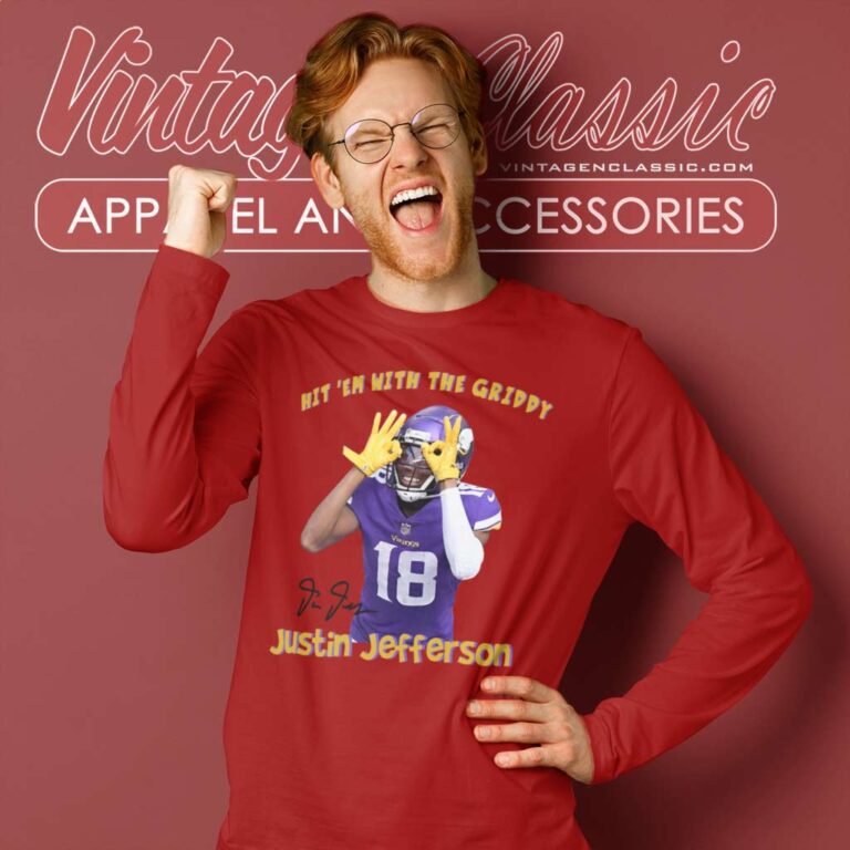 Justin Jefferson Griddy Dance Minnesota Vikings Long Sleeve Tee Justin Jefferson Griddy Dance Minnesota Vikings Long Sleeve Tee
