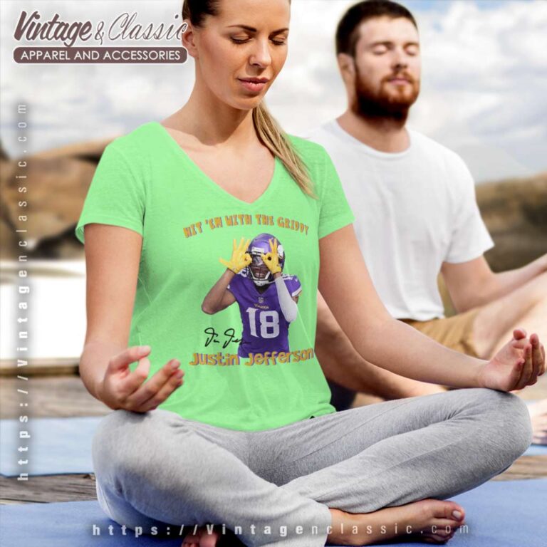 Justin Jefferson Griddy Dance Minnesota Vikings V Neck TShirt Justin Jefferson Griddy Dance Minnesota Vikings V Neck TShirt