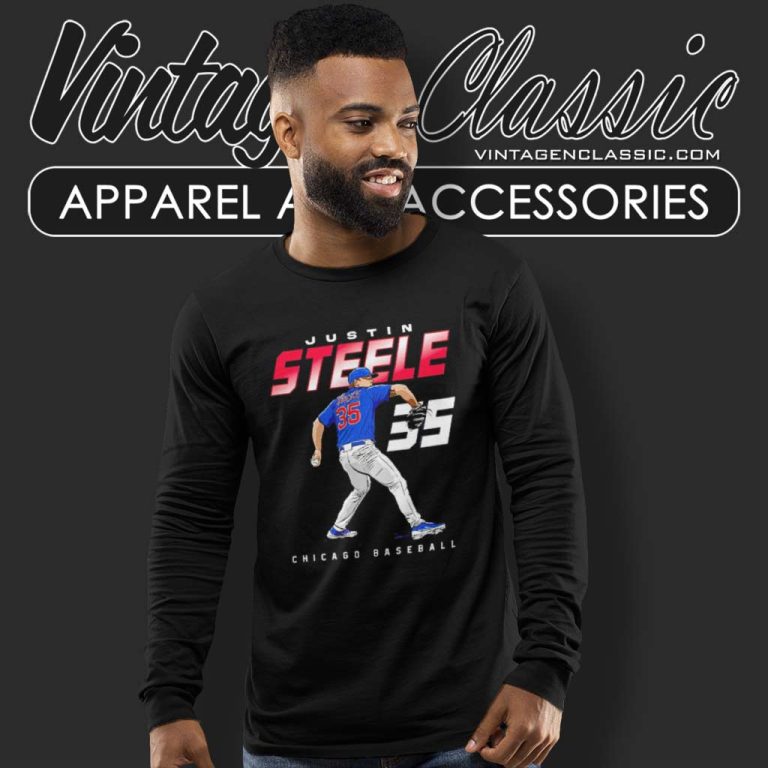 Justin Steele 35 Chicago Cubs Baseball Long Sleeve Tee Justin Steele 35 Chicago Cubs Baseball Long Sleeve Tee