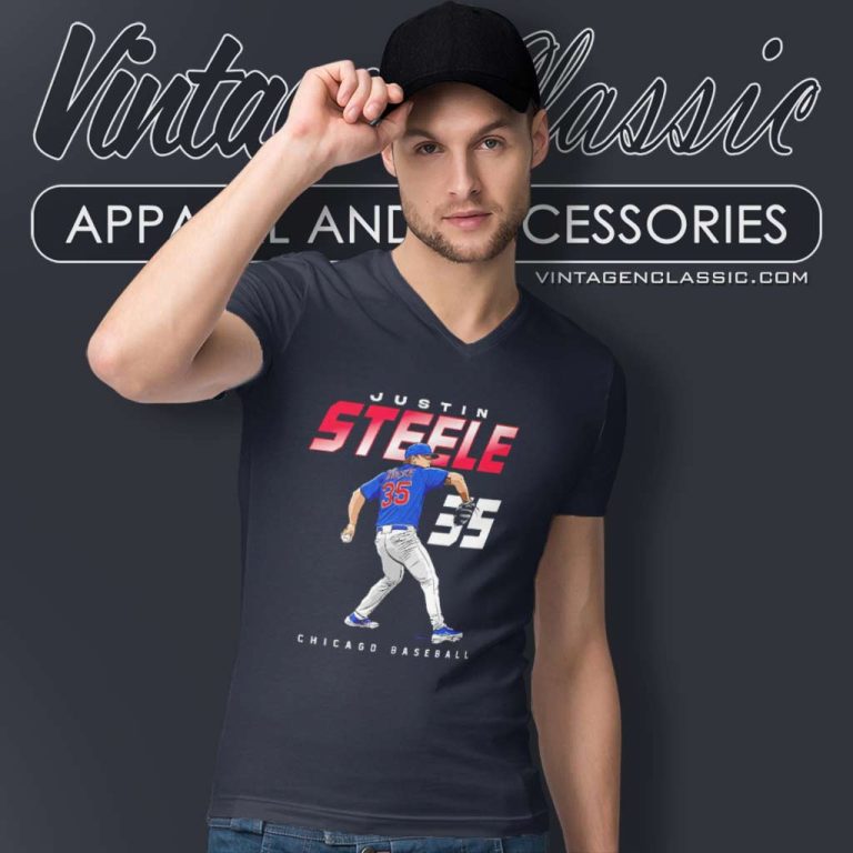 Justin Steele 35 Chicago Cubs Baseball V Neck TShirt Justin Steele 35 Chicago Cubs Baseball V Neck TShirt