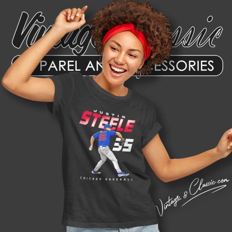 Justin Steele 35 Chicago Cubs Baseball Women TShirt Justin Steele 35 Chicago Cubs Baseball Women TShirt