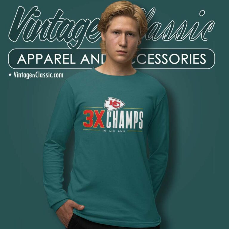 Kansas City Chiefs 3x Champions Iv Liv Lvii Long Sleeve Tee Kansas City Chiefs 3x Champions Iv Liv Lvii Long Sleeve Tee