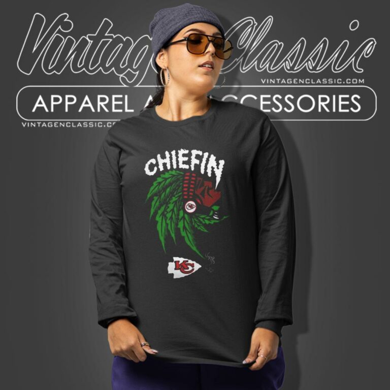 Kansas City Chiefs Chiefin Weed Smoking Indian Long Sleeve Tee Kansas City Chiefs Chiefin Weed Smoking Indian Long Sleeve Tee