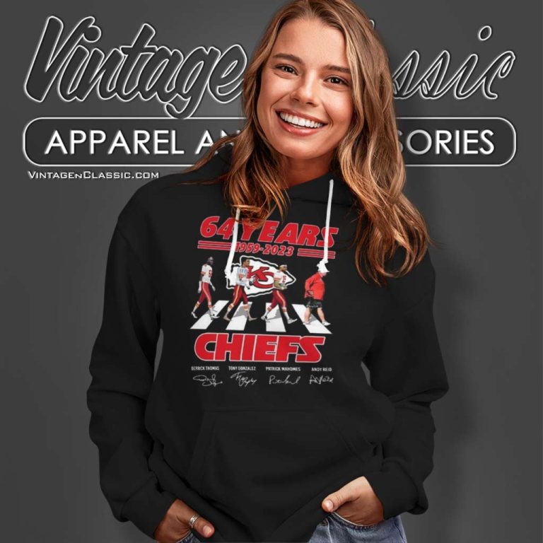 Kansas City Chiefs Cross The Road Signatures 64 Years Hoodie Kansas City Chiefs Cross The Road Signatures 64 Years Hoodie