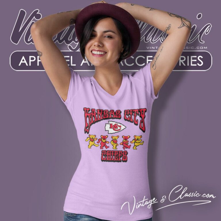 Kansas City Chiefs Grateful Dead Dancing Bears V Neck TShirt Kansas City Chiefs Grateful Dead Dancing Bears V Neck TShirt