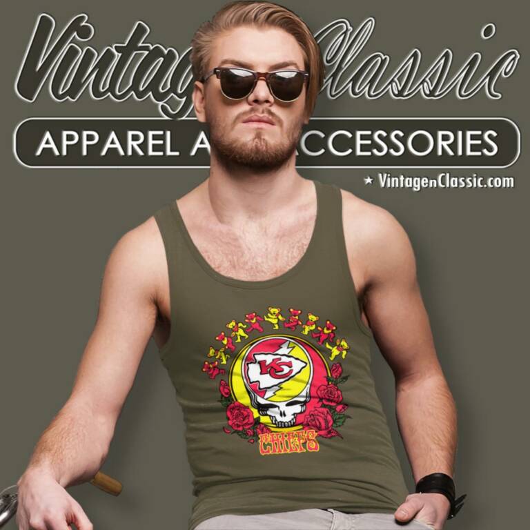 Kansas City Chiefs Grateful Dead Roses Dancing Bears Tank Top Racerback Kansas City Chiefs Grateful Dead Roses Dancing Bears Tank Top Racerback