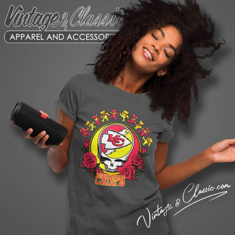 Kansas City Chiefs Grateful Dead Roses Dancing Bears Women T Shirt Kansas City Chiefs Grateful Dead Roses Dancing Bears Women T Shirt