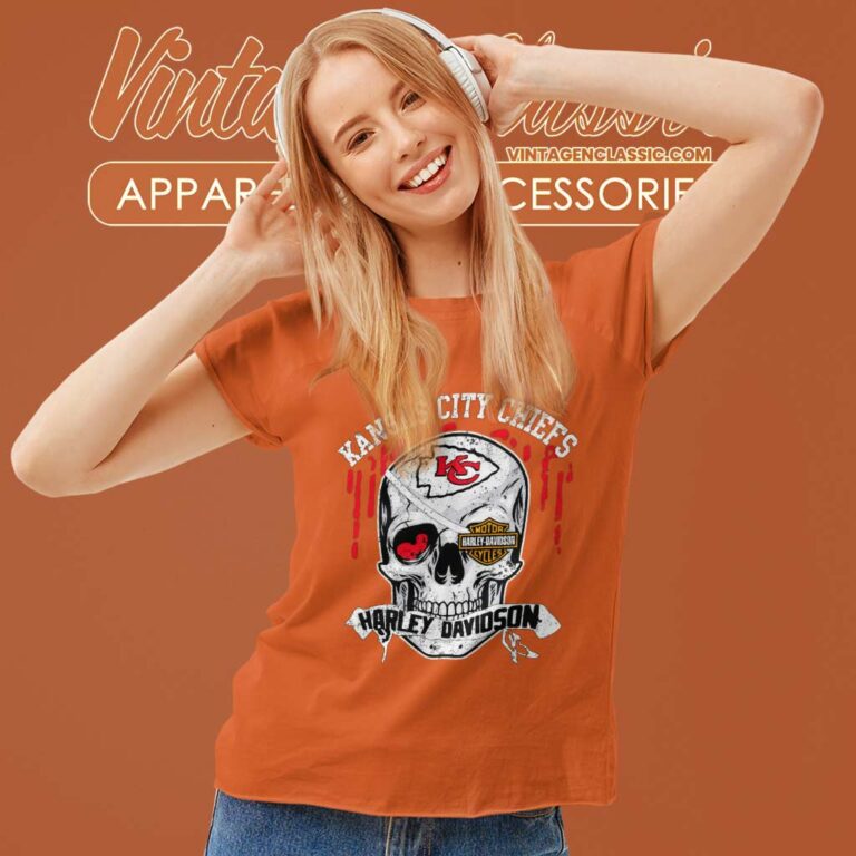 Kansas City Chiefs Harley Daivsion Skull Women TShirt Kansas City Chiefs Harley Daivsion Skull Women TShirt