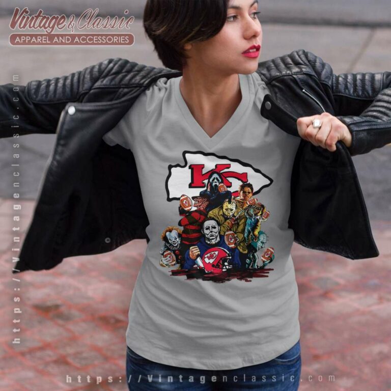 Kansas City Chiefs Horror Movie Characters V Neck TShirt Kansas City Chiefs Horror Movie Characters V Neck TShirt