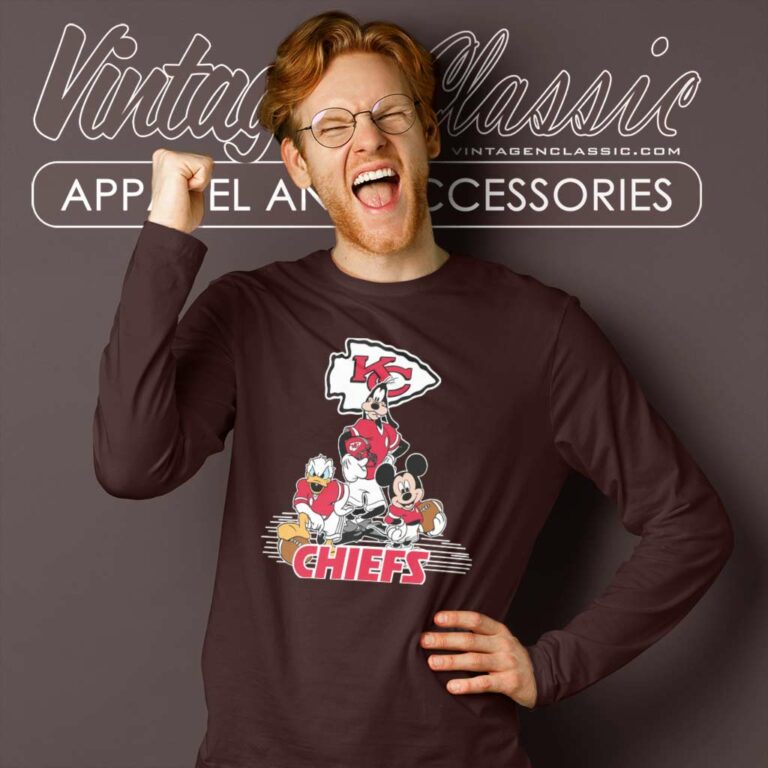 Kansas City Chiefs Mickey Mouse Donald Duck Goofy Long Sleeve Tee Kansas City Chiefs Mickey Mouse Donald Duck Goofy Long Sleeve Tee