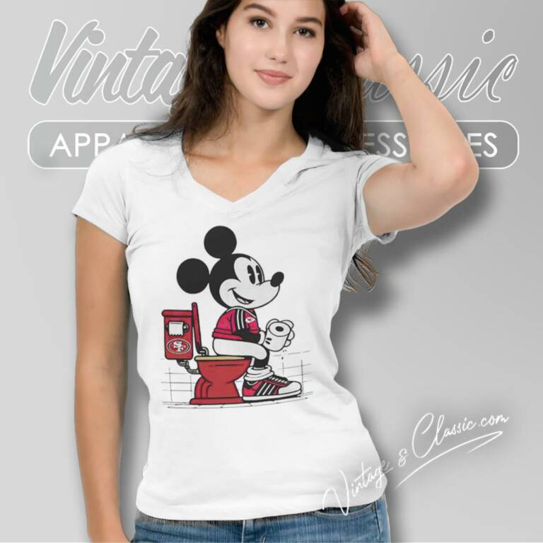 Kansas City Chiefs Mickey Mouse Sitting On San Francisco 49ers Toilet V Neck TShirt Kansas City Chiefs Mickey Mouse Sitting On San Francisco 49ers Toilet V Neck TShirt