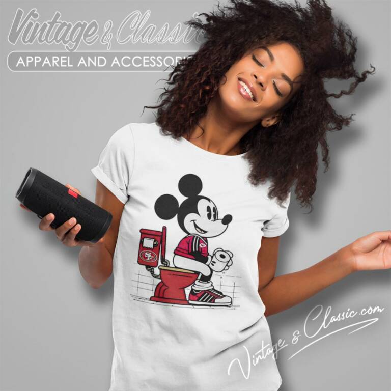 Kansas City Chiefs Mickey Mouse Sitting On San Francisco 49ers Toilet Women T Shirt Kansas City Chiefs Mickey Mouse Sitting On San Francisco 49ers Toilet Women T Shirt