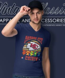 Kansas City Chiefs Nfl Grateful Dancing Bears Retro V Neck TShirt