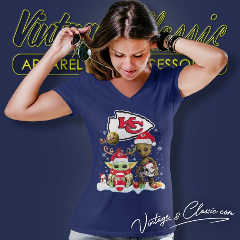 Kansas City Chiefs Shirt Baby Yoda And Groot Santa Christmas V Neck TShirt Kansas City Chiefs Shirt Baby Yoda And Groot Santa Christmas V Neck TShirt