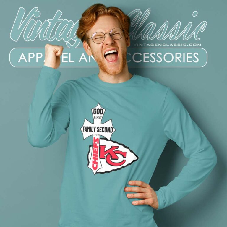Kansas City Chiefs Shirt God First Family Second Long Sleeve Tee Kansas City Chiefs Shirt God First Family Second Long Sleeve Tee