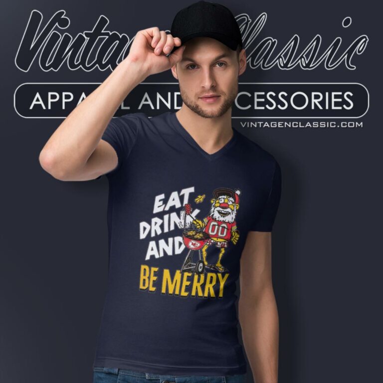 Kansas City Chiefs Shirt Holiday Eat Drink And Be Merry V Neck TShirt 1 Kansas City Chiefs Shirt Holiday Eat Drink And Be Merry V Neck TShirt 1