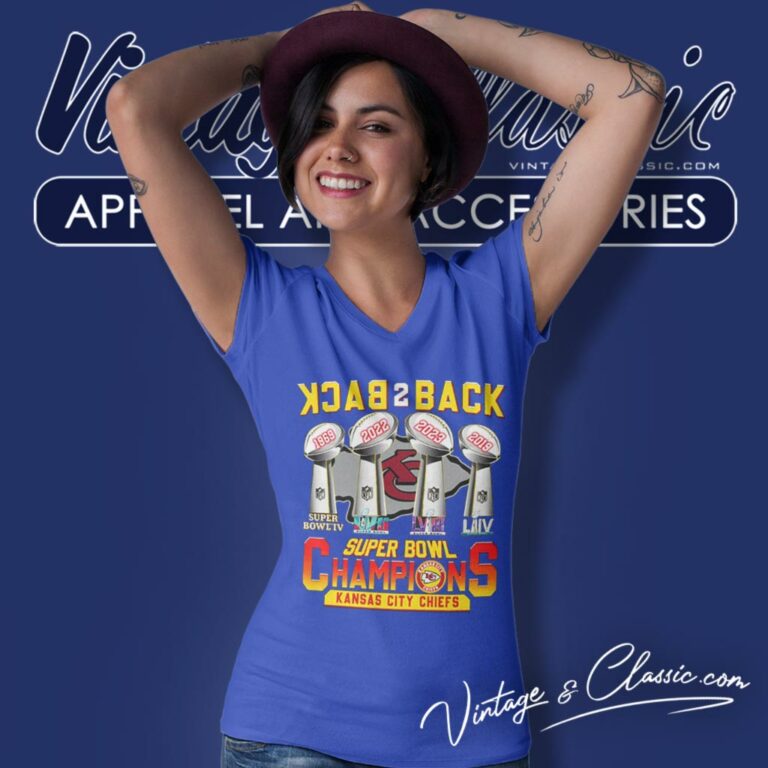 Kansas City Chiefs Super Bowl Champions Back To Back V Neck TShirt 1 Kansas City Chiefs Super Bowl Champions Back To Back V Neck TShirt 1