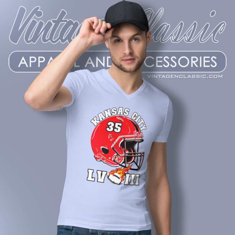 Kansas City Chiefs Super Bowl Lviii Helmet 35 V Neck TShirt Kansas City Chiefs Super Bowl Lviii Helmet 35 V Neck TShirt