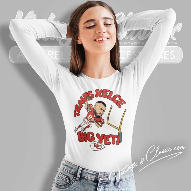 Kansas City Chiefs Travis Kelce Caricature Player Homage Long Sleeve Tee Kansas City Chiefs Travis Kelce Caricature Player Homage Long Sleeve Tee