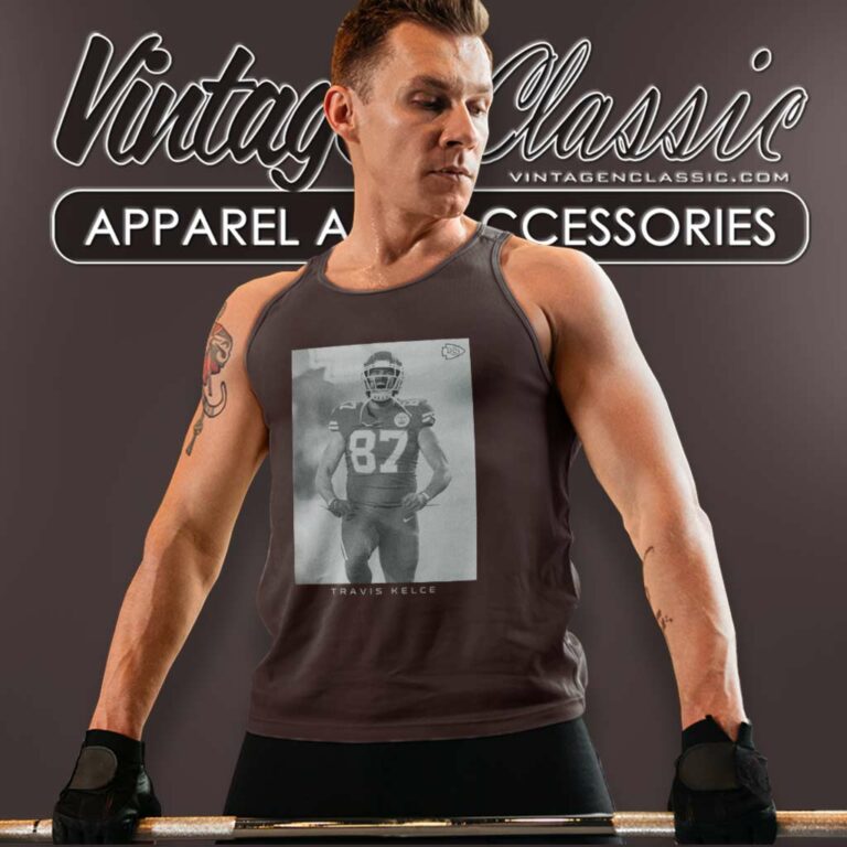 Kansas City Chiefs Travis Kelce Majestic Black Player Tank Top Racerback Kansas City Chiefs Travis Kelce Majestic Black Player Tank Top Racerback