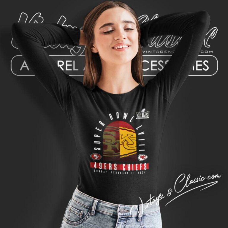 Kansas City Chiefs Vs San Francisco 49ers Super Bowl Lviii Matchup Final Long Sleeve Tee Kansas City Chiefs Vs San Francisco 49ers Super Bowl Lviii Matchup Final Long Sleeve Tee