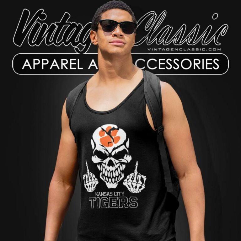 Kansas City Clemson Tigers Skull Middle Finger Tank Top Racerback Kansas City Clemson Tigers Skull Middle Finger Tank Top Racerback