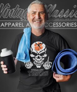 Kansas City Clemson Tigers Skull Middle Finger V Neck TShirt