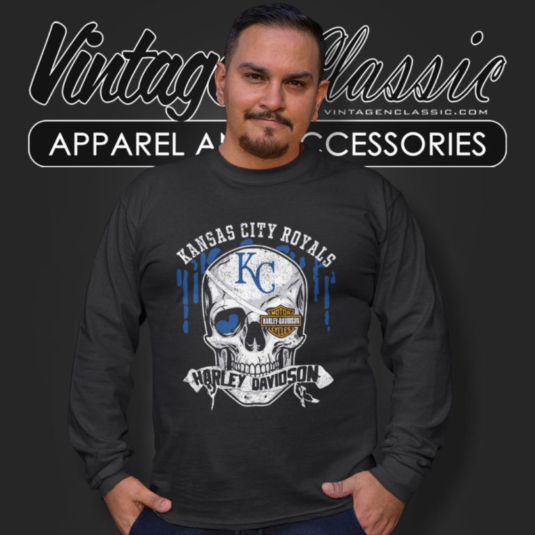 Kansas City Royals Harley Davidson Skull Long Sleeve Tee Kansas City Royals Harley Davidson Skull Long Sleeve Tee