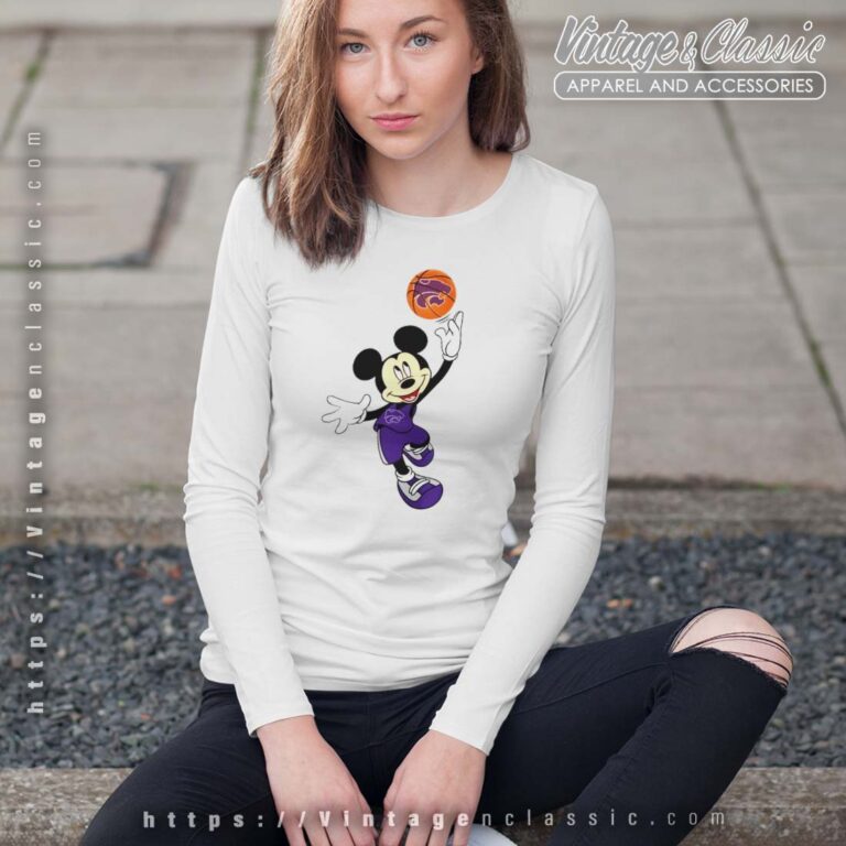 Kansas State Wildcats Mickey Basketball NCAA March Madness Longsleeves Kansas State Wildcats Mickey Basketball NCAA March Madness Longsleeves