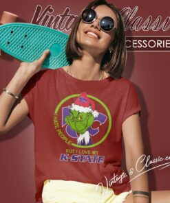 Kansas State Wildcats Ncaa Christmas Grinch Shirt I Hate People But I Love My K State Women TShirt