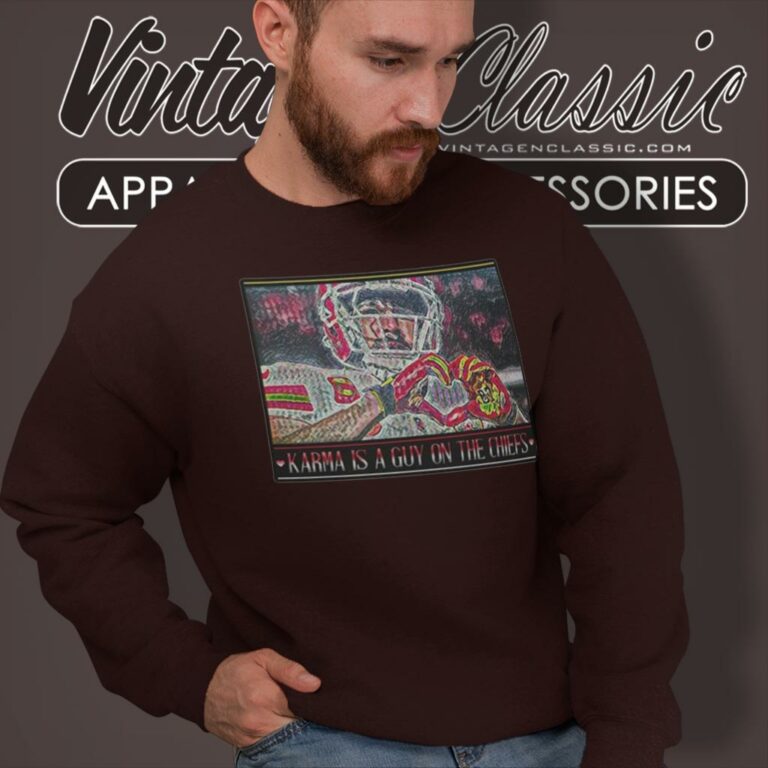 Karma Is A Guy On The Chiefs Travis Kelce Heart Hands Sweatshirt Karma Is A Guy On The Chiefs Travis Kelce Heart Hands Sweatshirt