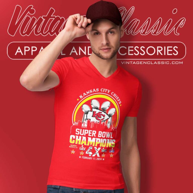 Kc Chiefs Super Bowl Champions 4x V Neck TShirt Kc Chiefs Super Bowl Champions 4x V Neck TShirt