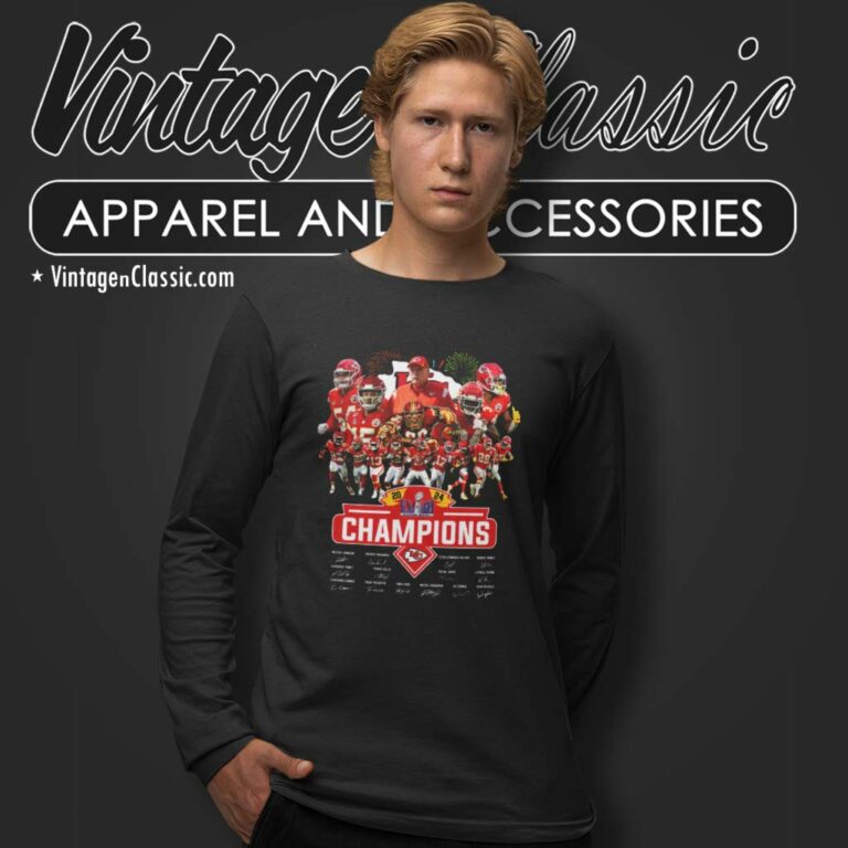 Kc Chiefs Super Bowl Lviii Champions Signatures Long Sleeve Tee Kc Chiefs Super Bowl Lviii Champions Signatures Long Sleeve Tee