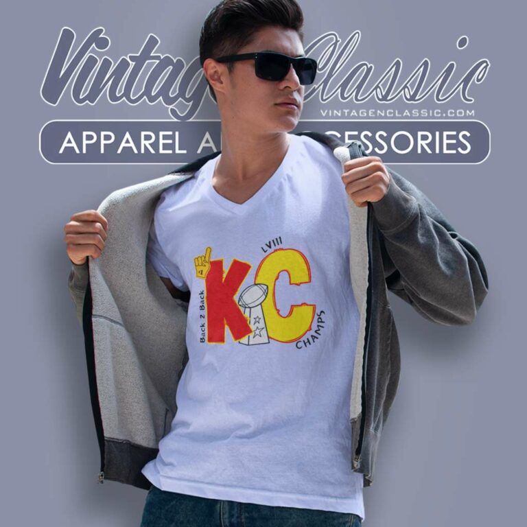Kc Lviii Back 2 Back Super Bowl Champs V Neck TShirt Kc Lviii Back 2 Back Super Bowl Champs V Neck TShirt