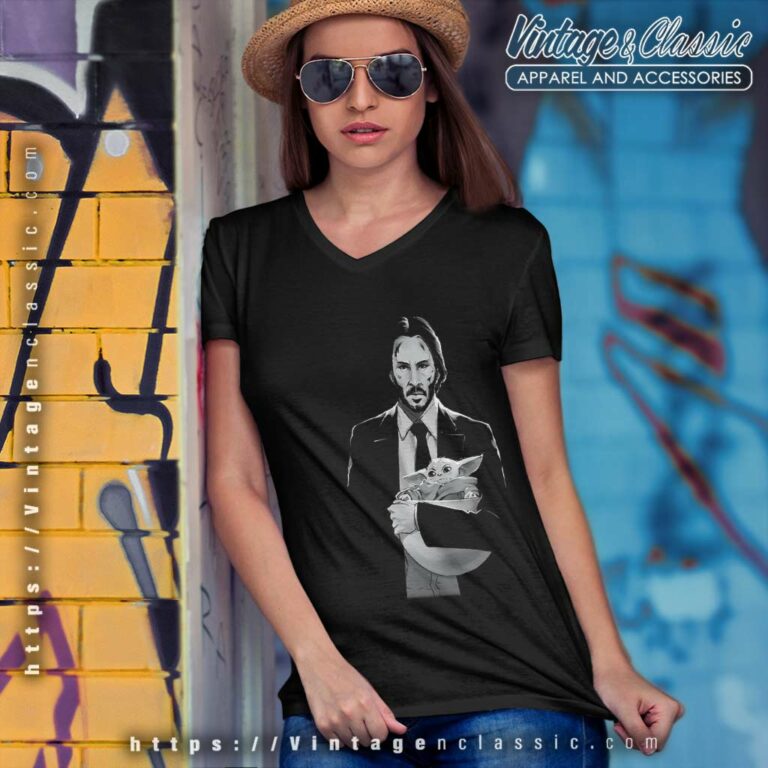 Keanu Reeves And Baby Yoda V Neck TShirt Keanu Reeves And Baby Yoda V Neck TShirt