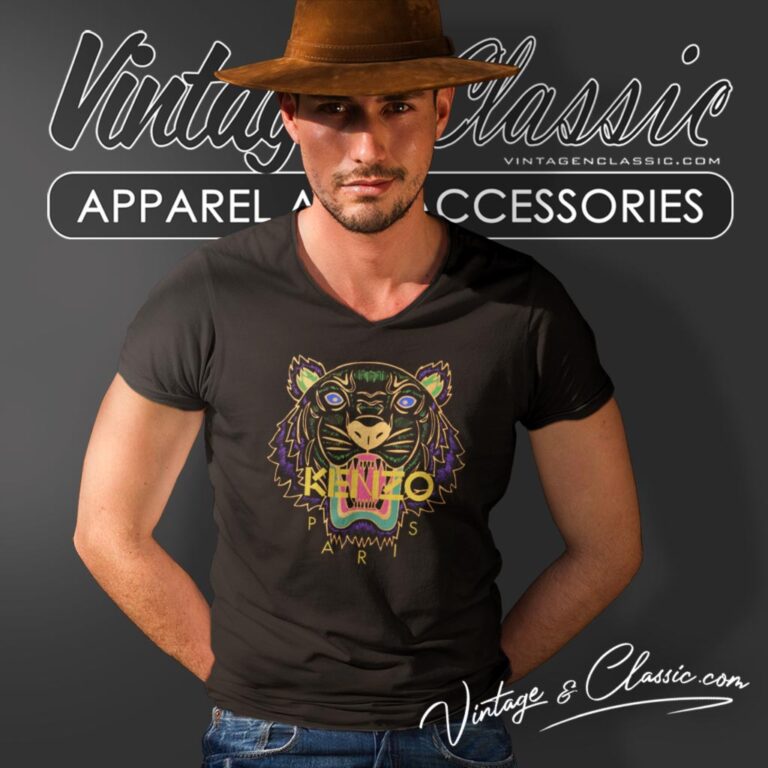 Kenzo Paris Yellow Tiger Logo V Neck TShirt Kenzo Paris Yellow Tiger Logo V Neck TShirt