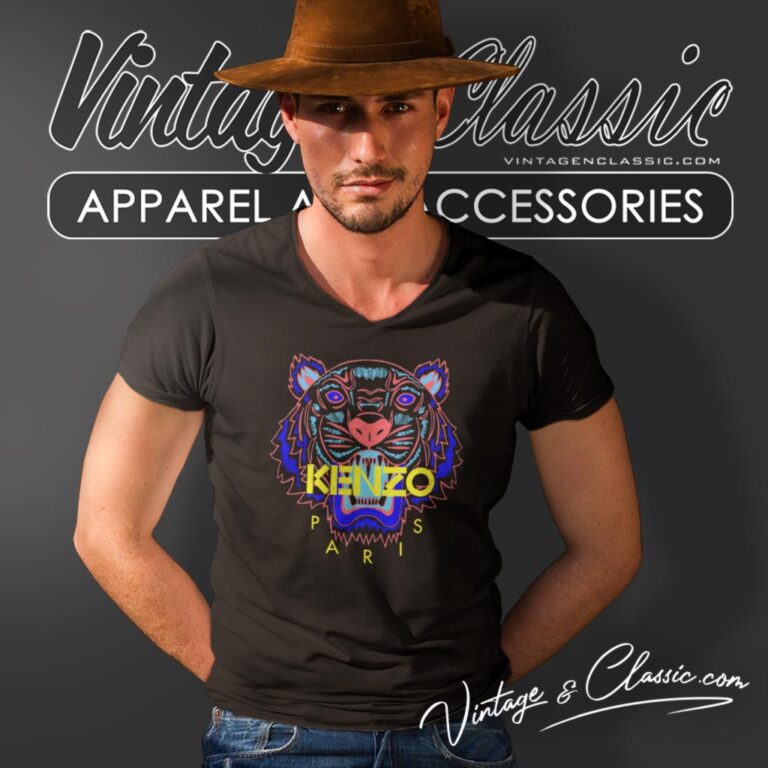 Kenzo Tiger Graphic Logo V Neck TShirt Kenzo Tiger Graphic Logo V Neck TShirt