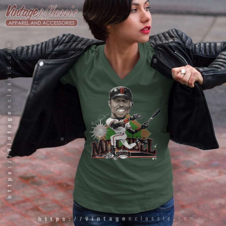 Kevin Mitchell San Francisco Giants Caricature V Neck TShirt Kevin Mitchell San Francisco Giants Caricature V Neck TShirt