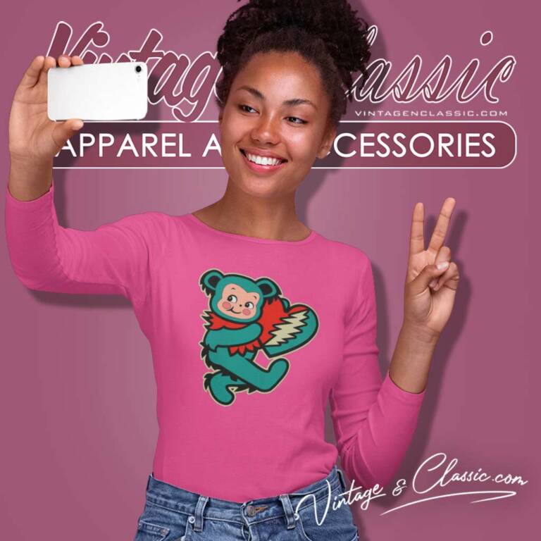 Kewpie Deadhead Dancing Bear Heart Shirt Greatful Dead Long Sleeve Tee Kewpie Deadhead Dancing Bear Heart Shirt Greatful Dead Long Sleeve Tee
