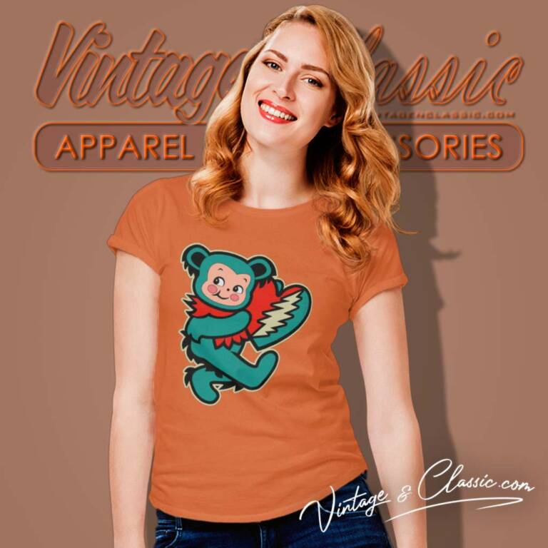 Kewpie Deadhead Dancing Bear Heart Shirt Greatful Dead Women TShirt Kewpie Deadhead Dancing Bear Heart Shirt Greatful Dead Women TShirt